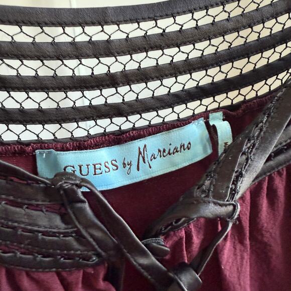 Guess by Marciano sz XS Burgundy‎ Y2k fairy cottage 100% Silk Top - Picture 4 of 9